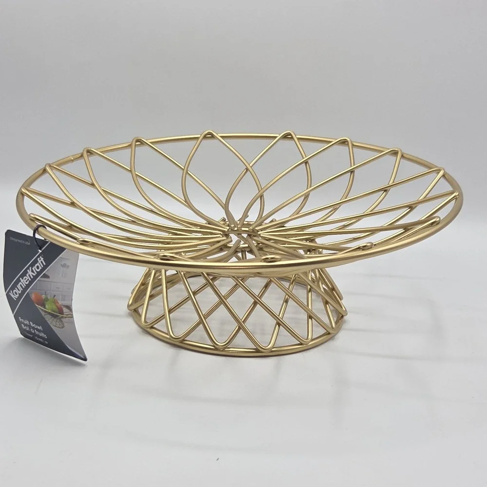 Kounter Kraft 12in Wire Metal Fruit Basket Decorative Pedestal Centerpiece Bowl
